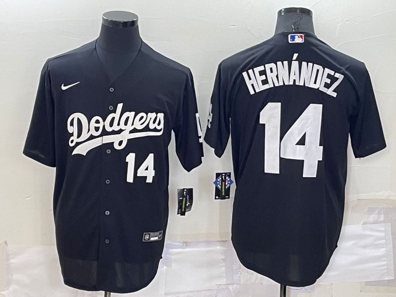 Men Los Angeles Dodgers 14 Hernandez Black Inversion Nike 2022 MLB Jersey